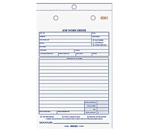 Rediform 2-Part Job Work Order Book, 2 Part, 5-1/2″ x 8-1/2″, 50 Sheets, Blue/Red