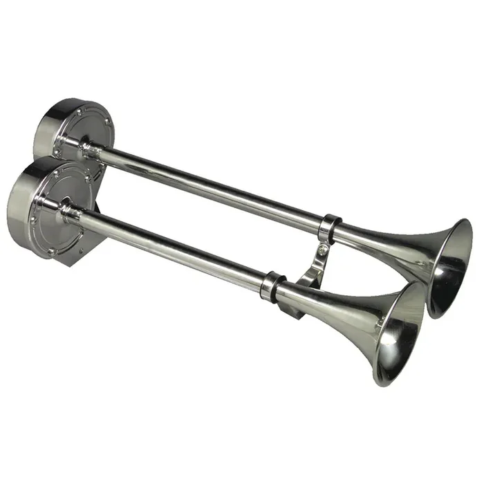 Schmitt Marine Deluxe All-Stainless Dual Trumpet Horn – 24V