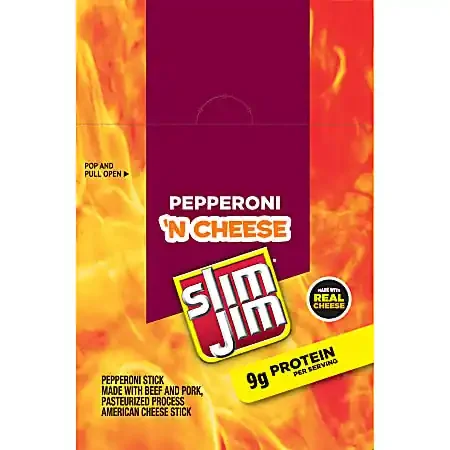 Slim Jim Pepperoni And Cheese Packs, 1.5 Oz, Box Of 18 Packs