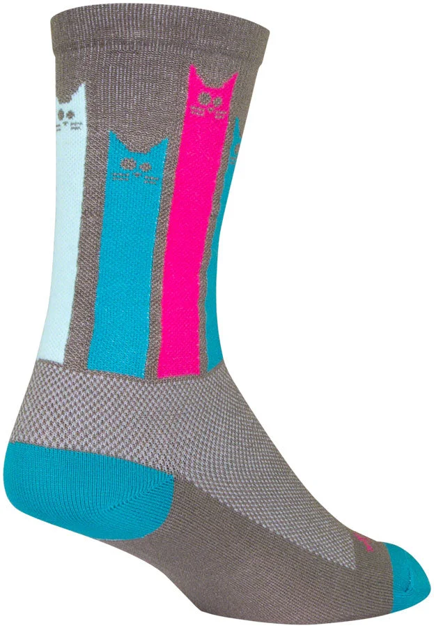 SockGuy Crew Felines Socks – 6″ Gray/Pink/Teal Small/Medium