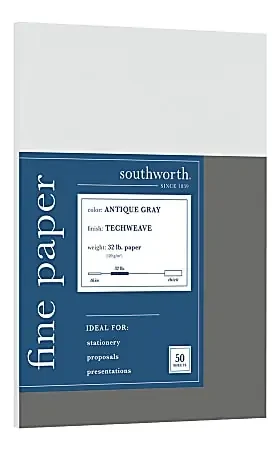 Southworth® Techweave Business Multi-Use Printer & Copy Paper, Antique Gray, Letter (8.5″ x 11″), 50 Sheets Per Pack, 96 Brightness
