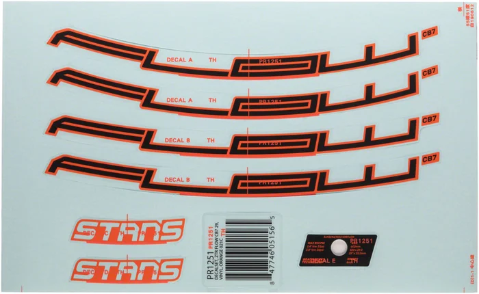 Stans Flow CB7 Rim Decal – 27.5″ Orange Set