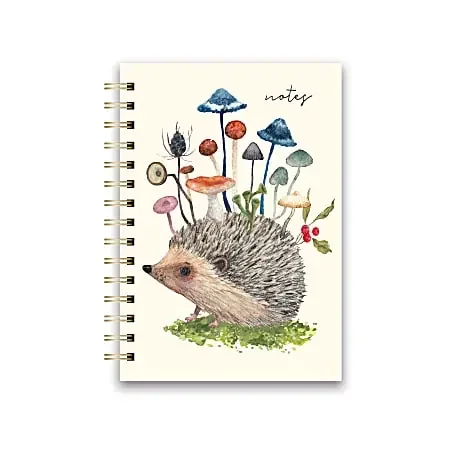 Studio Oh! Medium Spiral Notebook, 8-3/4” x 5-3/4”, 1 Subject, College Rule, 160 Pages, Hedgehog With Mushrooms