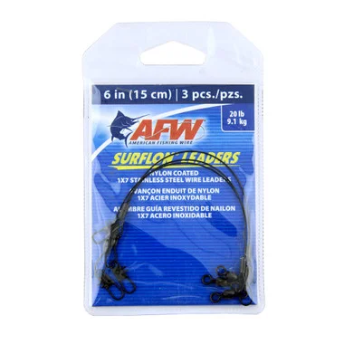 Surflon Leaders Nylon Coated 1×7 Stainless Steel Wire Leader with Sleeve, Swivel and LockSnap – Black – 6 Inch – 3 pc
