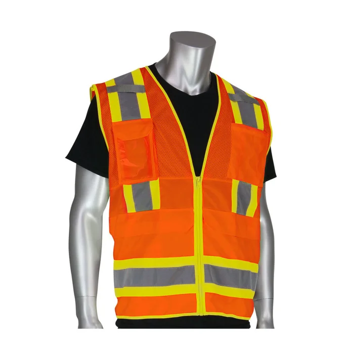 Surveyors Tech Vest Hi-Vis Orange Two-Tone Ten Pocket Large 302-0700-OR/L
