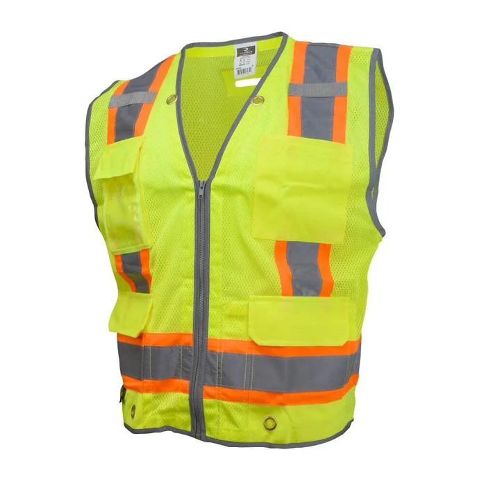 SV6H Type R Class 2 Heavy Duty Two Tone Mesh Surveyor Vest with Solid Pockets, Green, 2X-Large SV6HG-2X