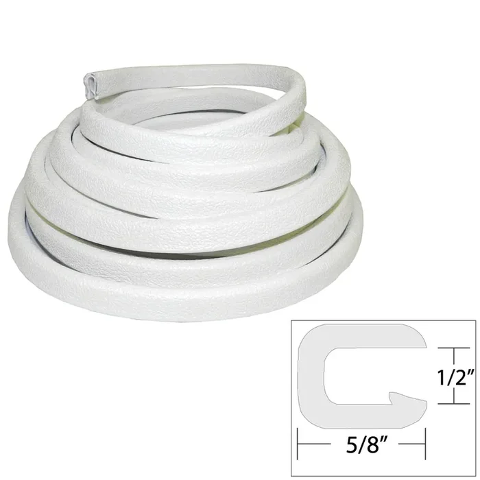 TACO Flexible Vinyl Trim – ½” Opening x ⅝”W x 25‘L – White