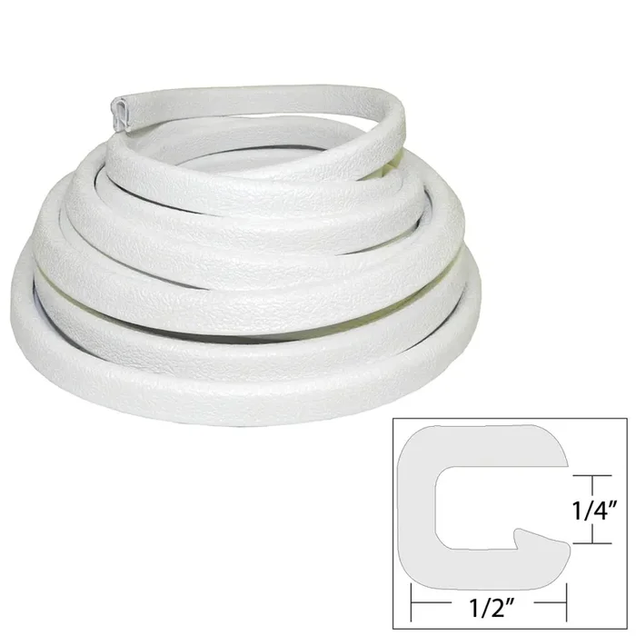 TACO Flexible Vinyl Trim – ¼” Opening x ½”W x 25‘L – White