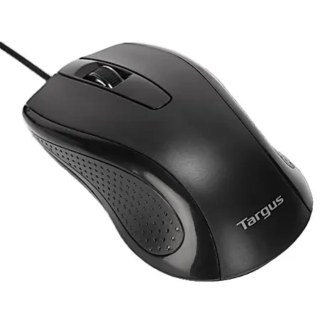 Targus Full-Size Optical Antimicrobial Wired Mouse, Black, AMU81AMUSZ