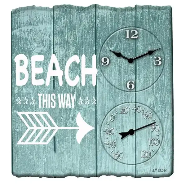 Taylor Precision Products 92685T 14-In. x 14-In. Clock with Thermometer (Beach