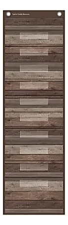 Teacher Created Resources 10-Pocket File Storage Pocket Chart, 58″H x 14″W x 14″D, Dark Wood
