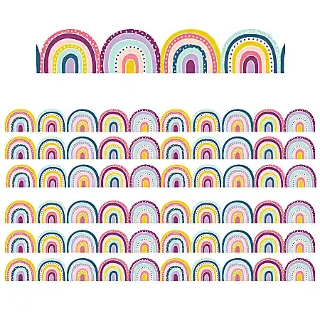 Teacher Created Resources® Die-Cut Border Trim, Oh Happy Day Rainbows, 35’ Per Pack, Set Of 6 Packs