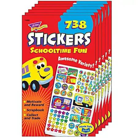 Trend Sticker Pads, Schooltime Fun, 738 Stickers Per Pad, Pack Of 6 Pads
