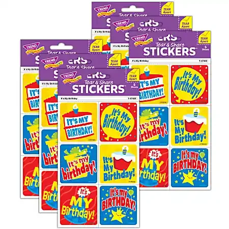 Trend Tear & Share Stickers, It‘s My Birthday, 30 Stickers Per Pack, Set Of 6 Packs