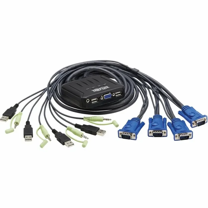 Tripp Lite 4-Port VGA KVM Switch with Built-In VGA, USB and 3.5 mm Audio Cables – 4
