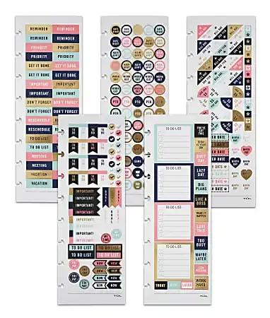 TUL® Discbound Notebook Sticker Sheets, 3″ x 8-1/2″, Assorted, 10 Sheets, 2 Sheets of 5 Designs