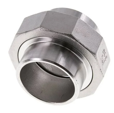 Union Straight Connector 48.3mm Weld End Stainless Steel Flat Seal PTFE 16bar (224.8psi)