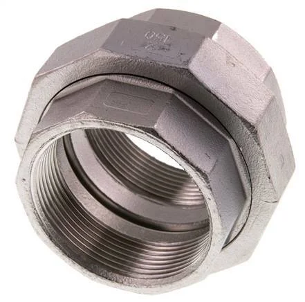 Union Straight Connector Rp2” Female Stainless Steel Flat Seal PTFE 16bar (224.8psi)