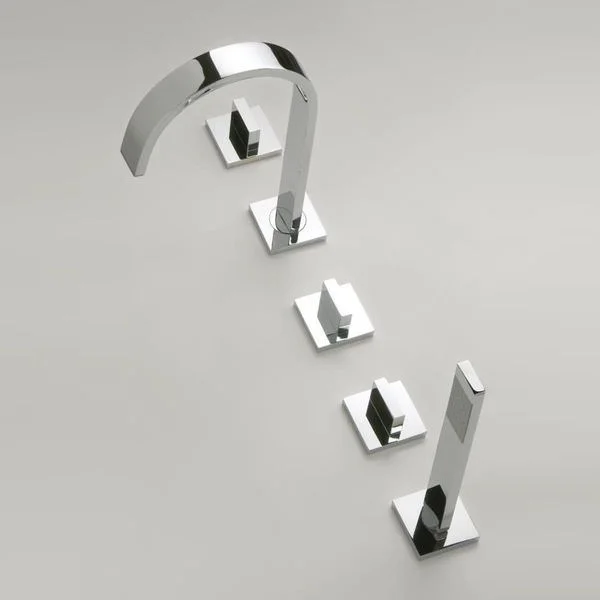 Vado Geo 5 Hole Chrome Bath Shower Mixer Tap, Diverter, Swivel Spout