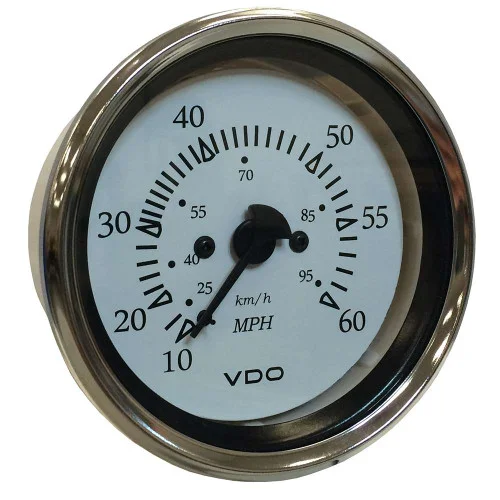 VDO Cockpit Marine 85MM (3-3/8″) Pitot Speedometer – 0 to 60 MPH – White Dial/Chrome Bezel [260-15270]