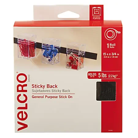 VELCRO® Brand STICKY BACK® Fasteners, 3/4″ x 15‘, Black