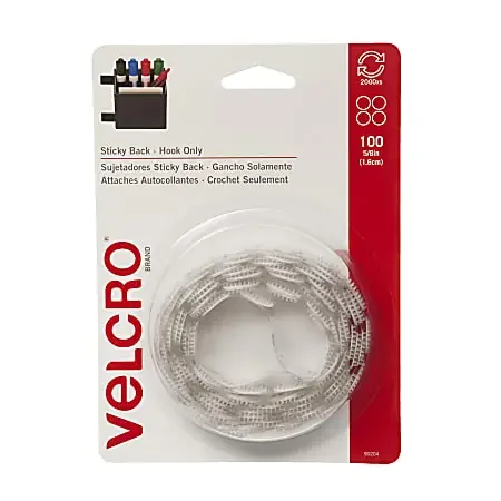 VELCRO® Brand Sticky Back Round Fastener Tape, Hook Only, 5/8″ Diameter, White, Pack Of 100