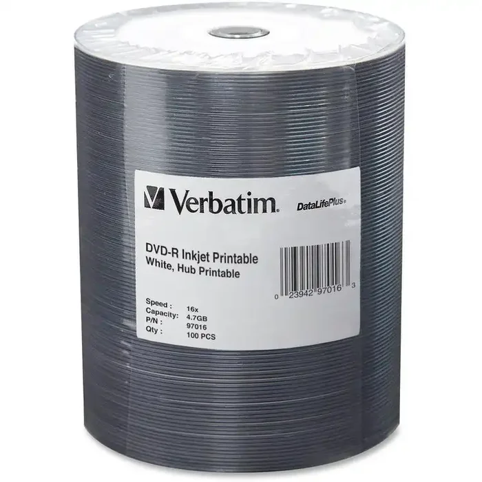 Verbatim 97016 Dvd Recordable Media – Dvd-R – 16X – 4.70 Gb – 100 Pack Wrap