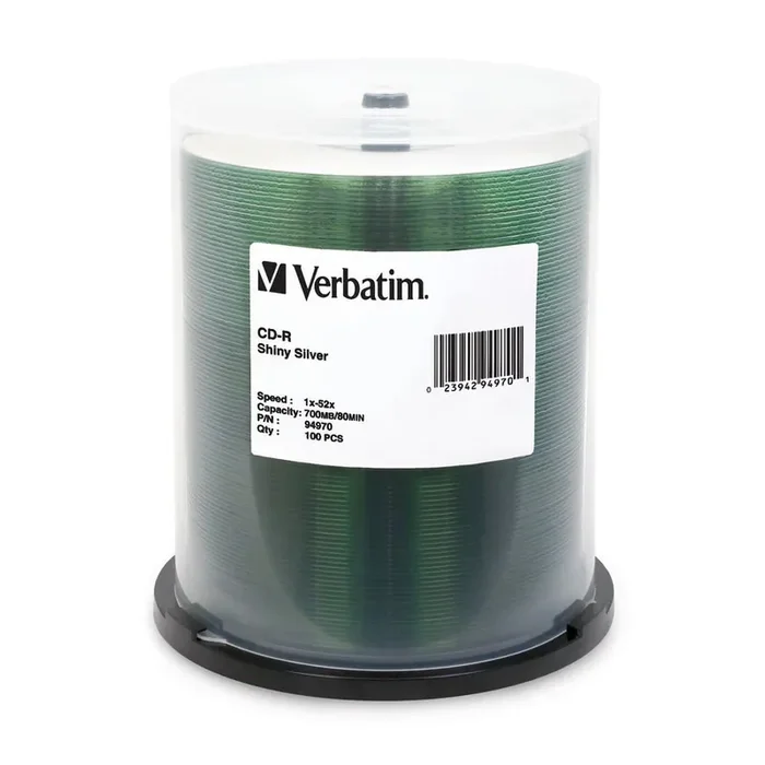 Verbatim Cd-R 700Mb 52X Shiny Silver Silk Screen Printable – 100Pk Spindle