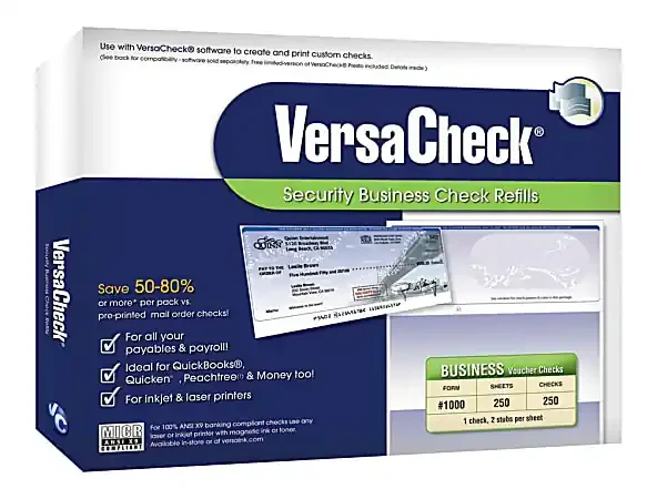 VersaCheck® Security Form 1000 Business Check Refills, Blue Prestige, 250 Sheets, Disc
