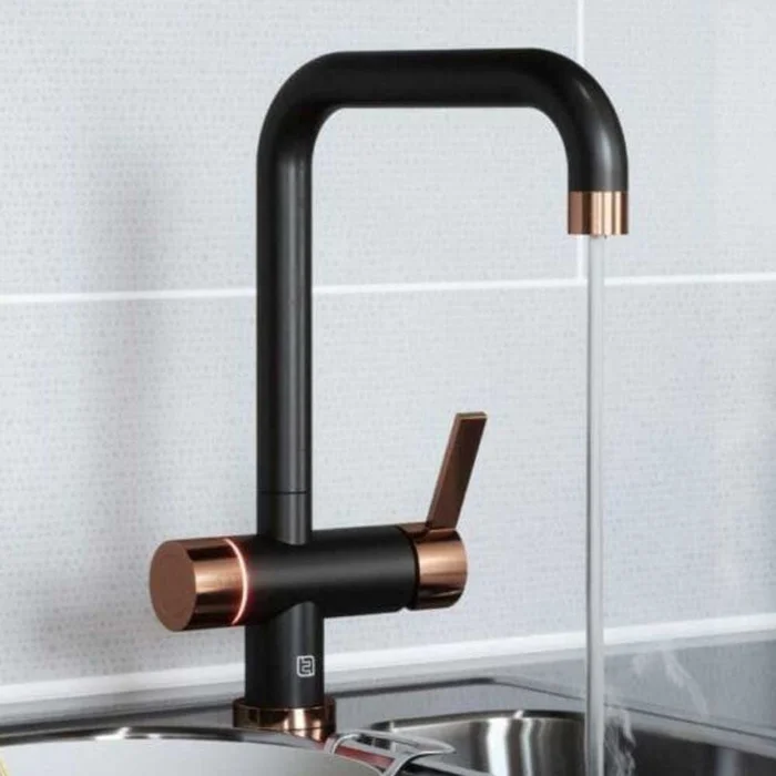 Vibrance Twin Lever Black & Copper Temno 4 In 1 Instant Hot Water Kitchen Tap