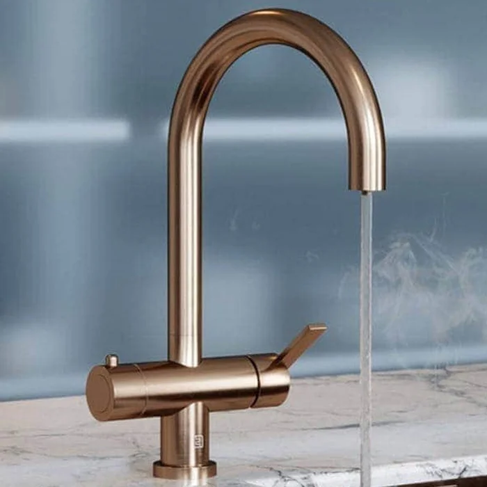 Vibrance Twin Lever Brushed Copper Halkos 4In1 Instant Hot Water Kitchen Tap