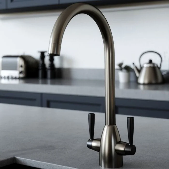 Vibrance Twin Lever Gun Metal & Vanto Black Kitchen Sink Mixer Tap