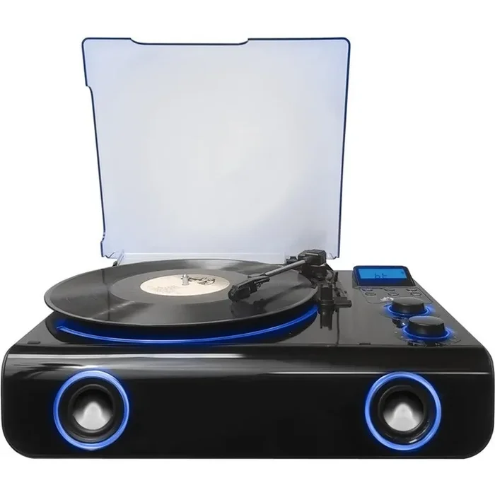 VICTOR Beacon 5-in-1 Turntable System with Blue LED Accent Lighting – Black