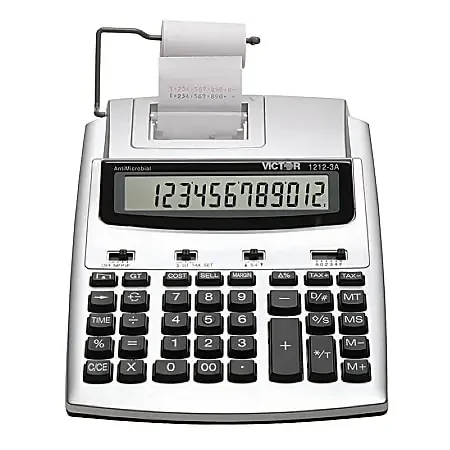 Victor® 1212-3A Printing Calculator With Antimicrobial Protection, Blue/Red Print, 2.7 Lines/Sec