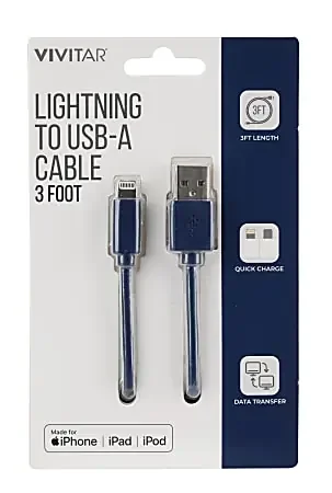 Vivitar Lightning To USB-A Cable, 3‘, Navy, NIL1003