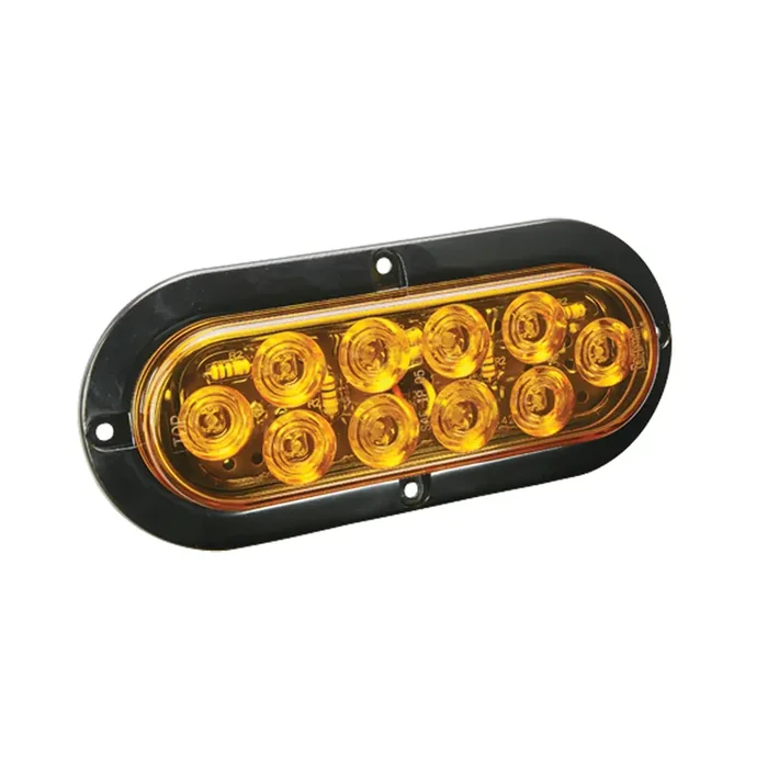 Wesbar LED Waterproof 6″ Oval Surface Flange Mount Tail Light – Amber w/Black Flange Base