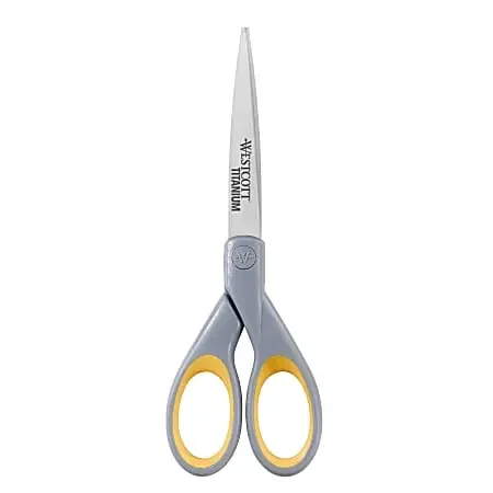 Westcott® Titanium Bonded Scissors, 7″, Straight, Gray/Yellow