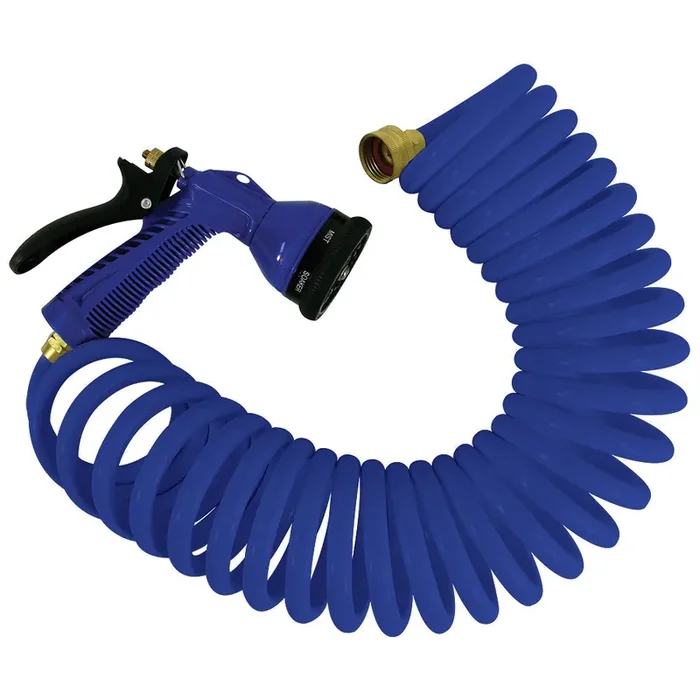 Whitecap 15‘ Blue Coiled Hose w/Adjustable Nozzle