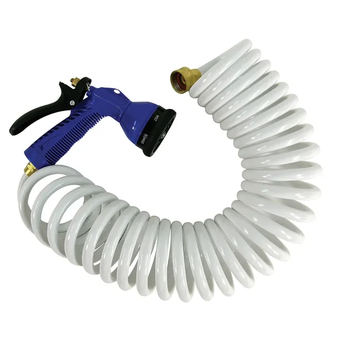 Whitecap 15‘ White Coiled Hose w/Adjustable Nozzle