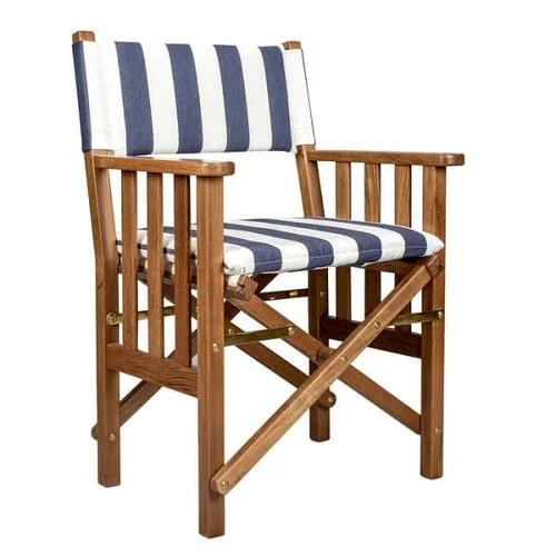 Whitecap Teak Director’s Chair II w/ Navy/White Cushions