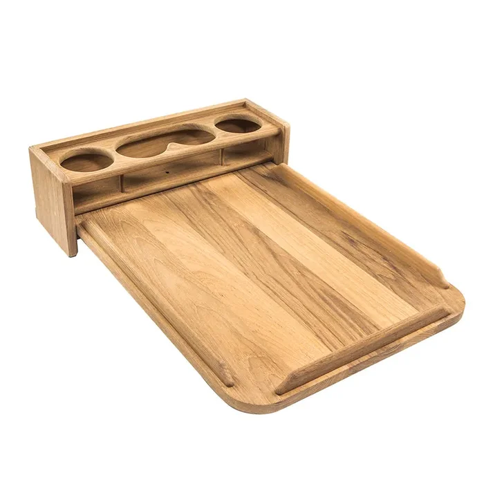 Whitecap Teak Drinkholder w/Removable Cockpit Table Top – Holds 4 Glasses