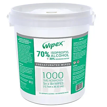 Wipex 70% Isopropyl Alcohol Wipes, 5″ x 8″, Bucket Of 1,000 Wipes, Case Of 2 Buckets