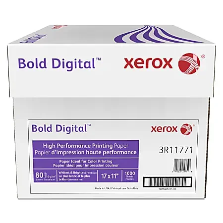 Xerox® Bold Digital™ Printing Paper, 4 Reams, Ledger Size (17″x11″), 100 (U.S.) Brightness, 80 Lb Cover (216 gsm), FSC® Certified, 250 Sheets Per Ream